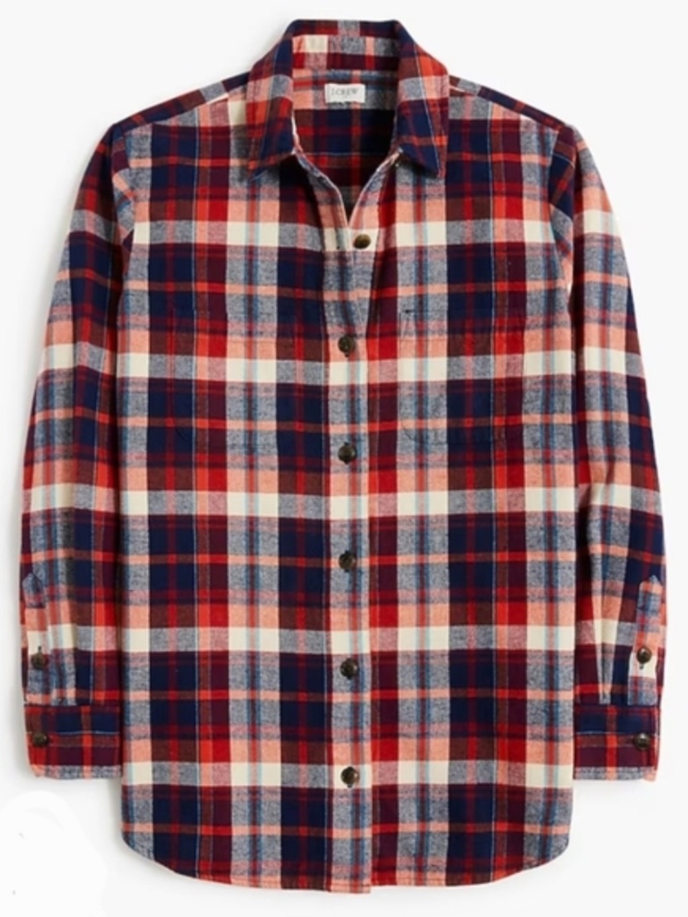 JCrew Plaid Flannel Red Shirt Petite Medium EUC